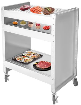 Carro de cocina de acero inoxidable de 3 niveles con ruedas y estante ajustable, parrilla de metal para barbacoa Ourdoor BBQ Camping Picnic