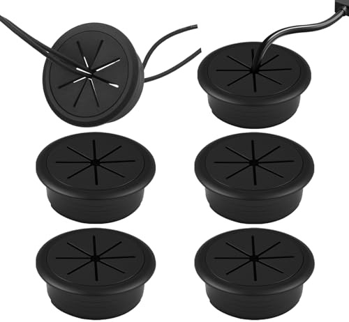 6 Stück Schreibtisch Kabeldurchführung 50 mm, Schwarz Kabel Loch Abdeckung, Kabeldurchführungen Kunststoff, Kabeldurchlass Rund für Schreibtisch, Computertisch und Andere Möbel, Büro, Arbeitsplatten