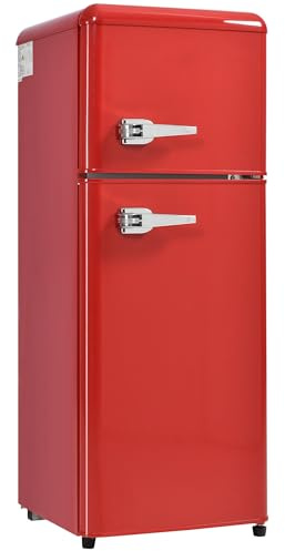 Réfrigérateur rétro de style vintage - Combinaison réfrigérateur-congélateur à deux portes, capacité totale de 92 L, congélateur de 28 L, classe énergétique D, 116 kWh/an,Red