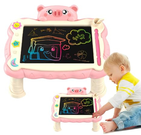 Rukjmqi Tableta LCD de Escritura para Niños,Pizarra de Dibujo Borrable - Tablero LCD Multifunción con Soporte, Material Artístico Infantil para Casa, Colegio y Viaje