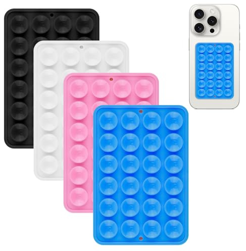 Lot de 4 Supports à Ventouse pour Téléphone avec 24 Ventouses en Silicone, Support Portable Antidérapant, Réutilisable et Amovible, pour Smartphone, Batterie Externe, Selfies et Vidéos