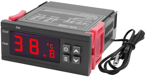 QIQIAZI STC-1000 Digitaler Temperaturregler Thermostat AC 110–220V mit NTC-Sensor & Fühler – Für Heizen und Kühlen, Aquarium, Inkubator, Terrarium, Lüftersteuerung