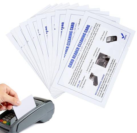 VILLCASE 10 Stück Kartenleser-reinigungskarten, Doppelseitige Pos-terminal-reinigungsscanner-reinigungsblätter für Optische Druckerkreditgeräte