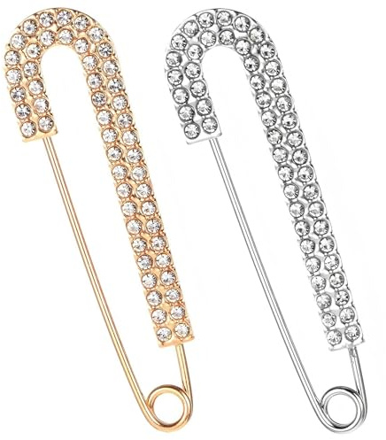 2 PCS Decorative Brooch Pins – Rhinestone Safety Pin for Clothing – Elegant Kilt Pins, Shawl Clips, Scarf and Sweater Accessories for Women – Vintage Faux Crystal Metal Pin