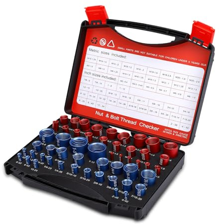 WODHMIEY 52 PCS Thread Gauge Set Aluminium Alloy Nut Bolt Screw Thread Checker Removable Thread Gauges Quick Accurate Identification Workshop Garage DIY Storage Box 28 pcs Imperial 24 pcs Metric Units