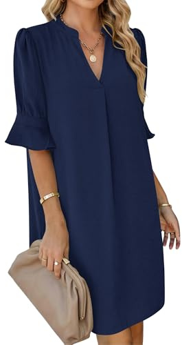 AUSELILY Robe Chemise Femme Été Col en V Manches Volantées Robe Courte