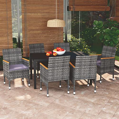 SKTQYQO 7-teiliges Gartenmöbel-Set mit grauen Polyrattan-Kissen Gartenmöbel-Set für Entspannung im Freien, Balkon-Möbel-Set