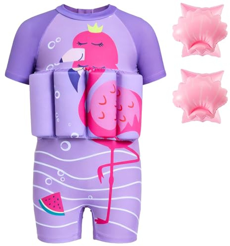 Gogokids Kids Swimsuit with Armbands & 8 Removable Buoyancy Pads, Baby Water Float UV 50+ Sun Protection Swimwear for Toddlers 1-6 Years (10-20kg) | Back Zip Rash Guard for Pool, Beach & Swimming