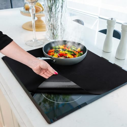 HomeMakers Induction Hob Protector Mat Large 60x52 cm, Heat Resistant Silicone Cover, Cut to Size, Easy Clean, Non-Slip Glass Hob Protector, Prevents Scratches and Spills, Black