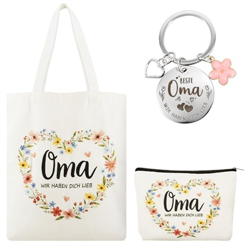 ZYNERY Baumwollbeutel Geschenke für Mama Geschenk Geburtstag mit Tasche Canvas Kosmetiktasche Schlüsselanhänger Weihnachten Muttertagsgeschenke für Mama