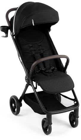 Kidnort Snøugle Reisebuggy leicht faltbar mit Liegefunktion, Einhand-Faltung, bis 22 kg, 6,8 kg, 5-Punkt-Gurt, Federung an allen Rädern, Verdeck und Zubehör inklusive Schwarz