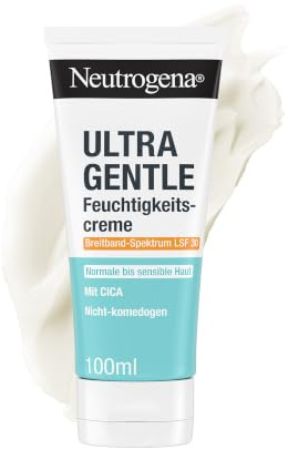 Neutrogena Ultra Gentle Feuchtigkeitscreme, 100 ml | Gesichtscreme mit LSF 30, für normale bis sensible Haut, mit CICA zum Schutz der Hautbarriere, parfümfrei