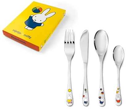 Zilverstad 6827030 Kinderbesteck Miffy spielt, 4-teilig, Edelstahl, silberfarben, 21.5 x 15.5 x 2.5 cm