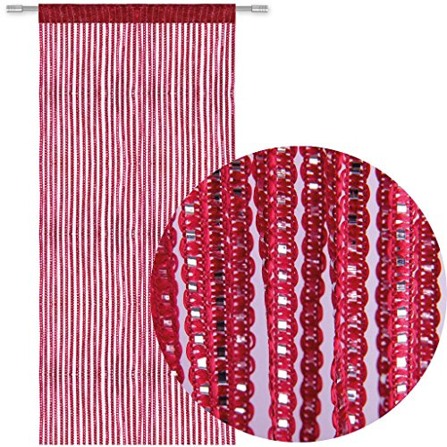 Bestlivings Tenda a fili per porta, effetto metallico, con passante per bastone, alla moda, disponibile in molti (90 x 250 cm, rosso - bordeaux)