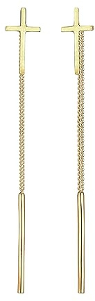 Elli Damen Echtschmuck Ohrringe Ohrhänger Kreuz Symbol Geo in 925 Sterling Silber vergoldet