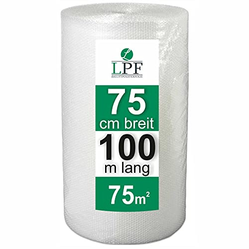 dieLUFTPOLSTERFOLIE Luftpolsterfolie 75cm x 100m Verpackungsfolie Luftpolster Rolle Blisterfolie Noppenfolie Polsterfolie Umzug Knallfolie 75 cm breit 0,75 Polstermaterial Transparent 75