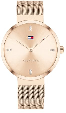 Tommy Hilfiger Analog Quarzuhr für Damen Edelstahl-Mesh Gliederarmband