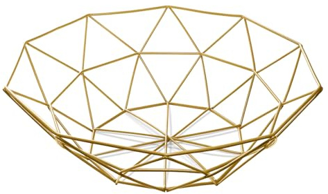 IBWell Ten horns Small-scale Modern Creative Stylish Single Tier Dish,Metal Iron Wire Fruit Vegetables Bread Decorative Stand Serving Bowls Basket Holder (Gold 1PCS)