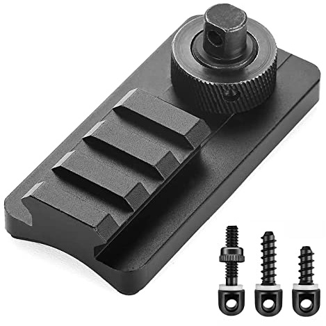 HUNTPAL Sling Stud Picatinny Rail Bipod Adapter with 3 Wood Machine Sling Swivel Screws Studs for Rifle Stock, Aluminum 3 Slots 1913 Picatinny Rail Mount Attachment Adaptor with Anti-Slip Rubber Base