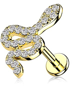 beyoutifulthings 1 Knorpel Ohr-Stecker Schlange Silber Gold Schwarz Pavé Zirkonia Clear Piercing-s Chirurgenstahl Schraub-Verschluss Stab 6/8-mm lang