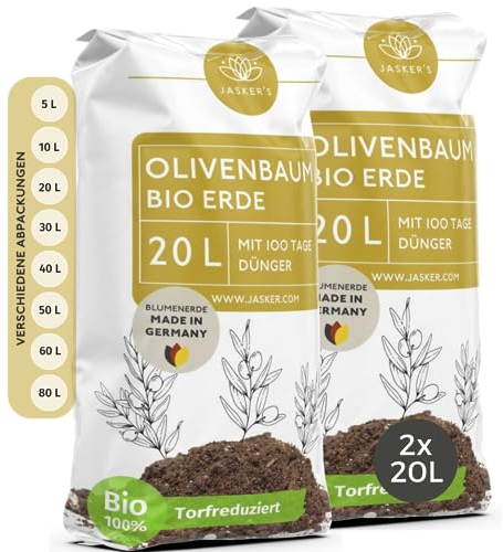 Olivenbaum Erde 40 L (2x20L) mit Dünger - Mediterrane Pflanzenerde - Aus 100% natürlichen Rohstoffen für kräftige Oliven - Erde für Olivenbäume Pflanzen - Erde Olivenbaum - Olivenbaum-Erde