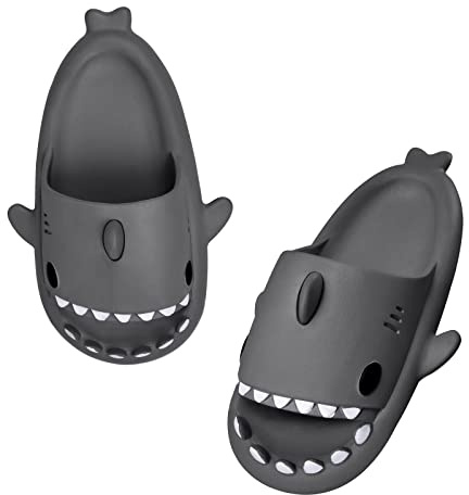 bolukets Unisex Cute Shark Sliders for Women and Men Quick Dry Open Toe Cloud Shower Sandals Pillow Beach Slippers for Indoor & Outdoor