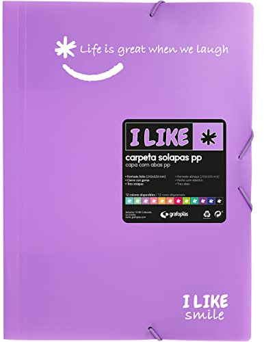 Grafoplás 4800869 Schulmappe mit drei Klappen und Gummien, Farbe: Lavendel, Größe: Folie, Gummibandverschluss, Polypropylen, blickdicht, Like