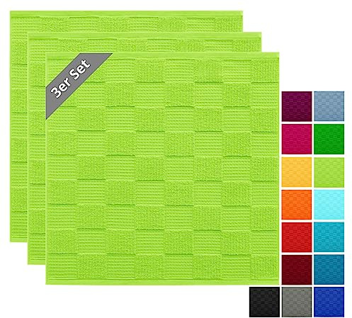 Lashuma Geschirrtücher 100% Baumwolle - Küchenhandtücher & Geschirrhandtücher 50x50 cm Waffelpique & Frottee Grün - Apfel, 3er Set