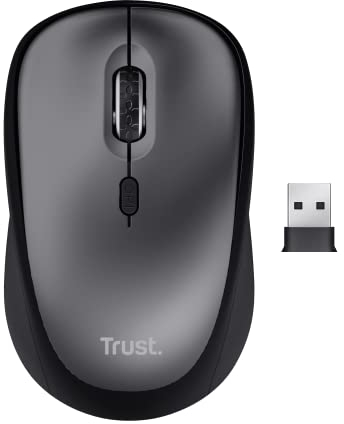 Trust Yvi+ Mouse Wireless Silenzioso con Design Sostenibile, 800-1600 DPI, per Mano Sinistra e Destra, Microricevitore USB, Mouse Senza Fili Compatto per PC, Computer, Laptop, Mac - Nero