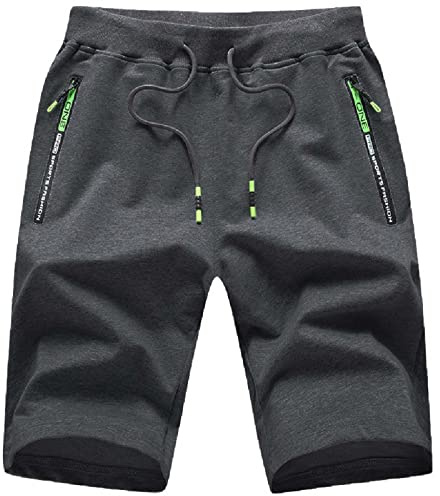 JustSun Pantalones Cortos Hombre Deporte Verano Shorts Deportivos Running Casual Algodon con Bolsillos con Cremallera Gris Oscuro XL
