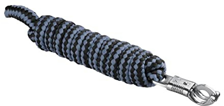 Führstrick mit Panik und klassischem Haken (Karabiner) für Pferd Start Economic Nylonseil 2m Lange, Führleine, Anbindeseil Pony, Esel, Ziege (Schwarz/Hellgrau, Panikhaken)