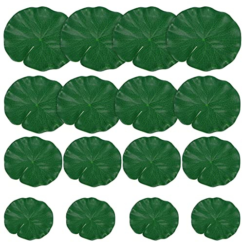 GANAZONO 16Pcs Artificial Floating Lotus Leaves Simulation Water Lily Pads for Garden Ponds Pool Aquarium Decor 4 Sizes