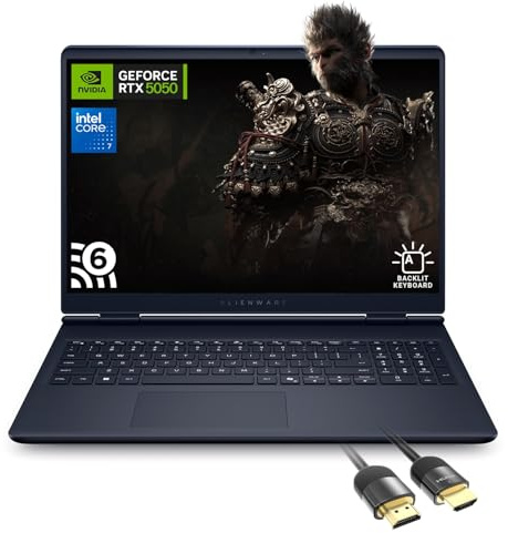 Dell Alienware 16 Aurora AC16250 Gaming Laptop, Intel Core 7 240H, NVIDIA GeForce RTX 5050, 16 WQXGA 120Hz IPS, 32GB RAM, 1TB SSD, WiFi 6, PDG HDMI Cable, US Version KB, Windows 11 Pro