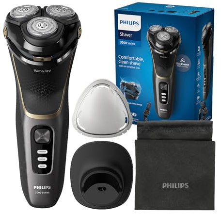 Philips Electric Shaver Series 3000 - Rasoir électrique Wet & Dry pour hommes avec technologie SkinProtect, Tondeuse rétractable, Socle de recharge, Housse de voyage, Noir, modèle S3342/13