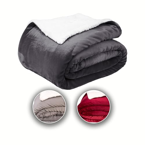 Komfortec Couverture Douillette 150 x 200 cm - en Polaire Moelleuse et Moelleuse - Certifiée Oeko-Tex - Chaude - Sherpa - pour canapé - Épaisse - Anthracite