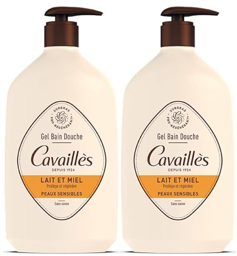 ROGÉ CAVAILLÈS | Latte e miele | Nutre e protegge la pelle | Deterge delicatamente | Pelle sensibile | Senza sapone | 100% plastica riciclata | 1 litro di gel bagno e doccia+1 litro di eco-riempimento