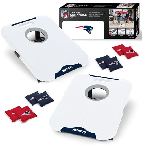 Wild Sports NFL New England Patriots Pro Football Allwetter Cornhole Set – Reise-Sitzsack-Wurfset enthält 8 Sitzsäcke