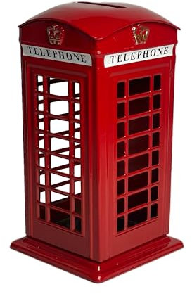 LILAJ Small Classic Red Telephone Booth Money Box, Metal Piggy Bank for Home Decoration, Souvenir Keepsake British Collectible Travel Memento Thoughtful Gift Iconic London Landmark Safe with Coin Slot