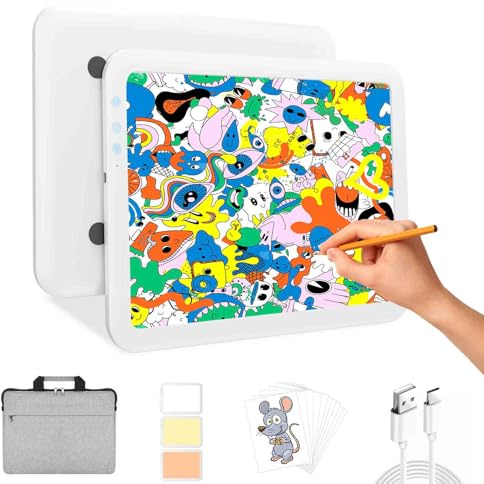 LUXJOYFUL Mesa luminosa A3 con bolsa, placa de luz de pintura de diamantes, A3, caja de luz recargable, almohadilla de luz ultrafina para pintura de diamantes, bocetos, vinilo malas hierbas,