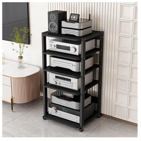 Audio Rack Hifi Regal Medienständer Entertainment-Center For Fernseher, Schwarzes Mehrstufiges Medienregal, Höhenverstellbarer AV-Komponentenständer, TV-Stereo-Geräteständer Mit Kühlendem Luftstrom(Bl