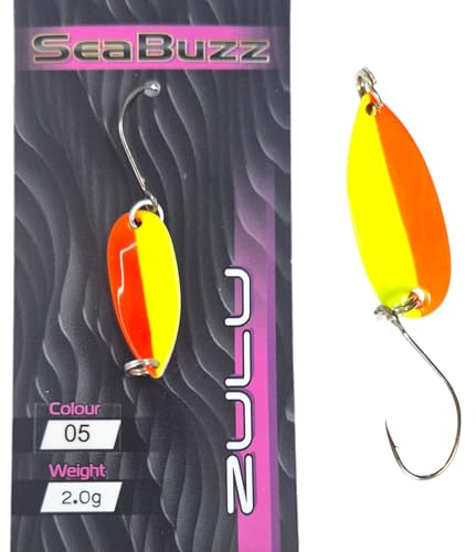 SEABUZZ Mini pesce persico e trota Spoon Zulu 2 g 23 mm – esca per trota & pesce persico con gancio da pesca – freccia trota & pesce predatore – esca sportiva – esca artificiale – wobbler – accessori