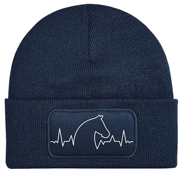 NIMAMA Mütze Beanie Heartbeat Pferd Wintermütze Statement Spruch Print Geschenk Unisex Strickmütze für Herren & Damen