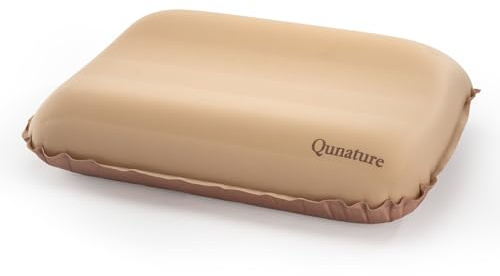 Qunature Coussin Gonflable de Camping, Oreiller de de Voyage Ultreléger, Coussin de Plage pour Soutien de Cou, Confortable pour Randonnée Trekking Sport Extérieur, Kaki