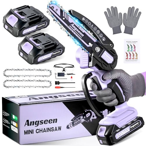 Angseen Akku Kettensäge, 6 Zoll Mini Kettensäge mit 2 Akku und 850W Motor, Akku-Astsäge mit 2 Ketten und Sicherheitsverriegelung, Starke Elektro-Handkettensäge für Holz, Astschere & Gartenarbeit