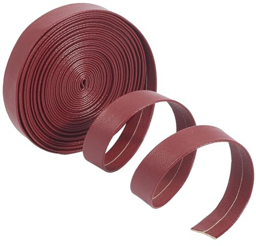 GORGECRAFT 5mx15mmx1mm Cordoncino in Pelle Piatto Rosso Scuro Laccio in Pelle Sottile Cinturino in Pelle PU Bifacciale Strisce in Pelle Pieghevoli per Progetti Artigianali Fai da Te Collari