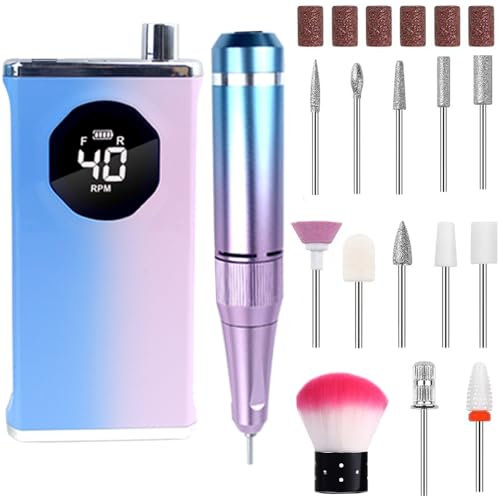 BCPOLY Ponceuse pour Ongles professionnelle 40000RPM - Puissante et Silencieuse -12H d'autonomie - Écran LCD - Embout Céramique - Manucure/Pédicure - 11 Embouts de ponçage - 6 bandes abrasive,