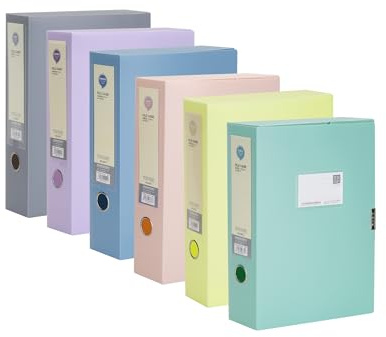 YKUKIZEE 6PCS Assort Colour Box Files for Paperwork A4 55mm Spine Organiser