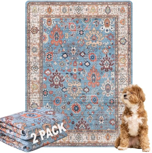 Tapis Éducateur pour Chien Lavable Réutilisable, Lot de 2 Tapis Propreté Ultra Absorbants pour Animaux, Lavable, Antidérapant, Convient aux Chiens, Chats, Lapins (Pattern 3, 81x122cm)