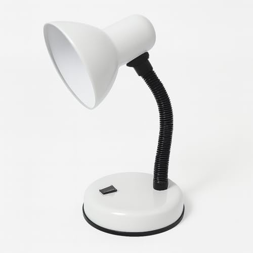 BURAKH Simple Design Study Desk Lamp Flexible Neck E27 40W Table Lamp Without Bulb for Studying Book Reading - Desk Light Toggle Switch-Home Light (White)