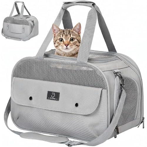 A 4 Pet Transportbox Katze & Hund, Hundetasche Flugzeug, Patentschnallen, Grau